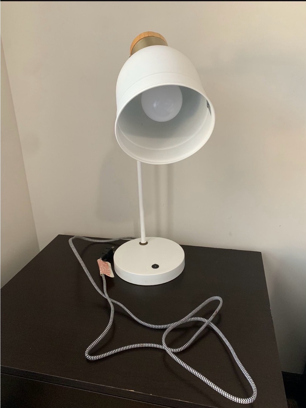 White Desk Lamp with Wood Accent